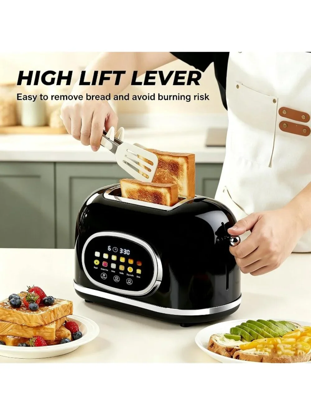 2 Slice Black Touchscreen Stainless Steel Digital Timer Even Toasting Toaster